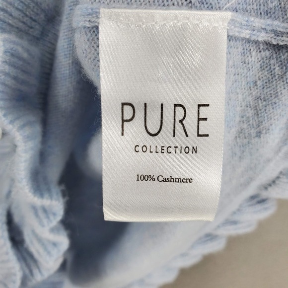 Pure Collection Sweater Womens 8/10 Light Blue Cashmere Cardigan Ruffle Trim - Picture 3 of 7